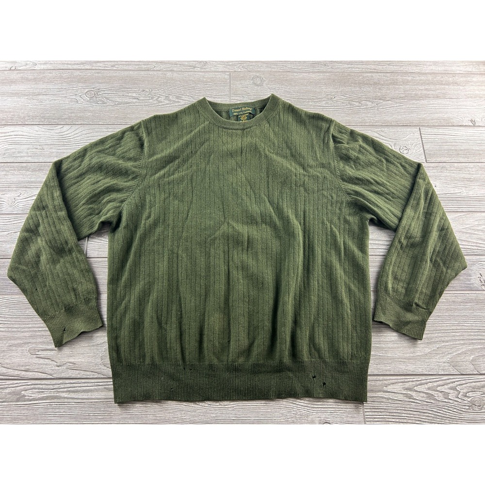 Daniel Bishop Mens L Green 100% 2 Ply Cashmere Sweater Ribbed Pullover Classic